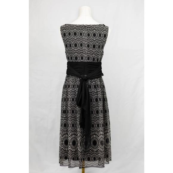 London Times Size 8 Dress Cocktail Sash Tie V Neck Black Gray - Picture 2 of 7